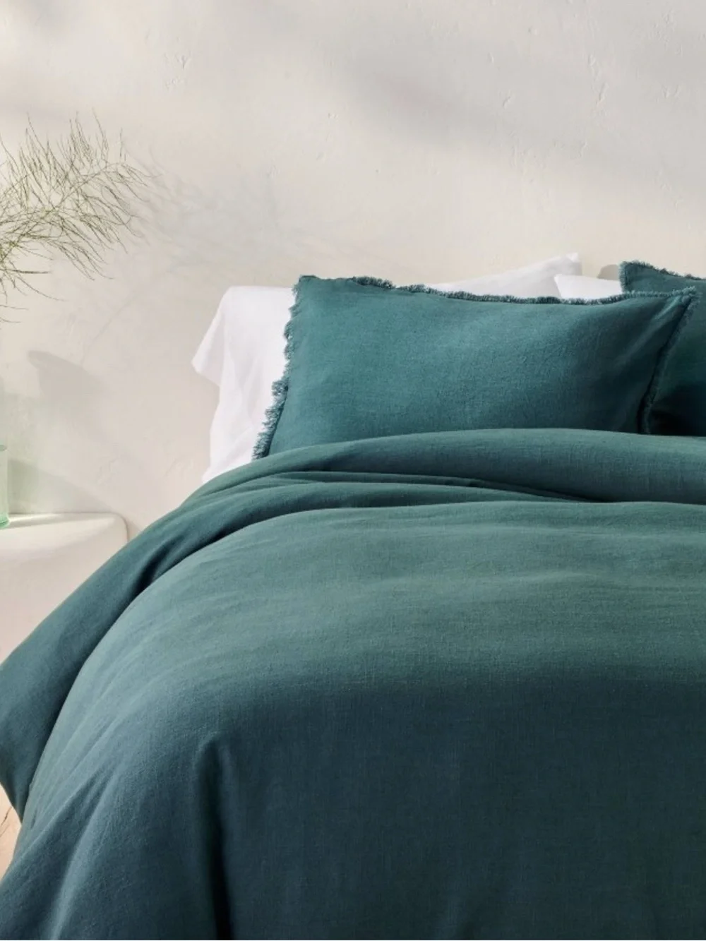 King Heavyweight Linen Blend Duvet Cover & Sham Set Dark Teal Blue -
